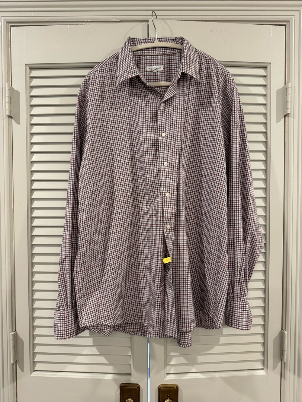 Peter Millar Men's Burgundy and White Check Dress Shirt